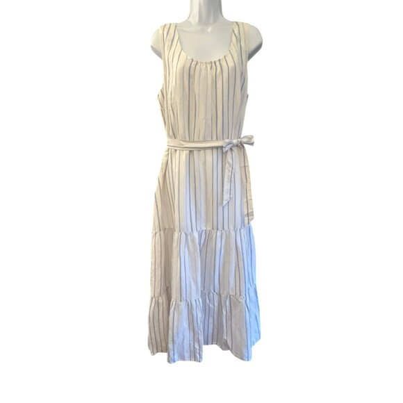 Talbots White Blue Striped Sleeveless Linen Blend Tiered Maxi Dress NWT Size 16 - Picture 3 of 11